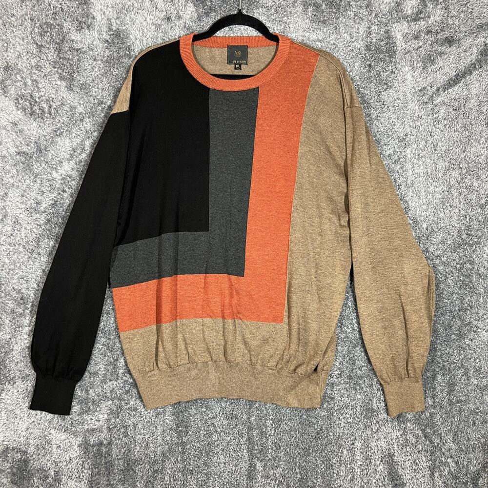 FX Fusion Sweater Mens XL Multicolor Geometric Colorblock Crewneck Pullover